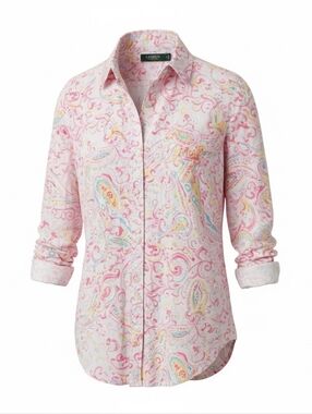 Lauren Ralph Lauren Women’s Paisley Floral Button Down Shirt Size Large Pink